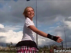 Sweet Sarah kimble roller blade on the part and showing her pussy closeup naked outdoor