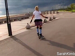 Sweet Sarah kimble roller blade on the part and showing her pussy closeup naked outdoor