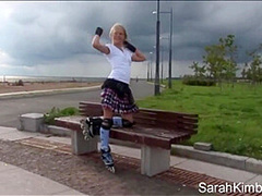 Sweet Sarah kimble roller blade on the part and showing her pussy closeup naked outdoor