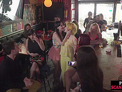 Slutty babes public assfucked in orgy before casting