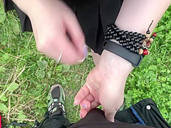 The Baby Jerks Off In Public And Then Sucks Her Boyfriend