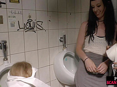 BDSM MILF public assfucked and pissed in the toilet