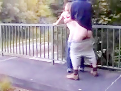 Skinny college girl fucked on a bridge !