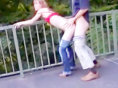 Skinny college girl fucked on a bridge !