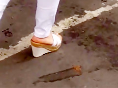Candid mature soles in wedge sandals