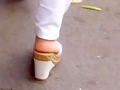 Candid mature soles in wedge sandals