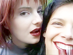 Crazy pornstars Katia Love and Cintia Silver in horny blowjob, outdoor porn movie