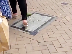 Candid sexy mature bbw in wedge sandals