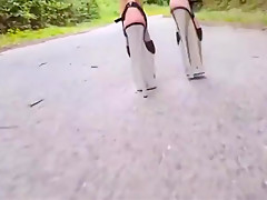 Walking with extreme plateau high heels