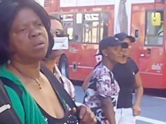 Candid ebony mature in wedge sandals