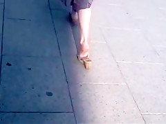Candid mature pink soles in well worn wedges