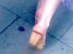 Candid mature pink soles in well worn wedges