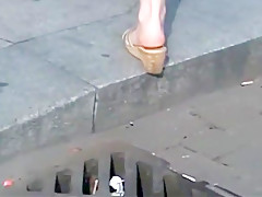 Candid mature pink soles in well worn wedges
