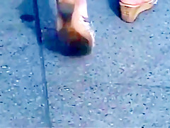 Candid mature pink soles in well worn wedges