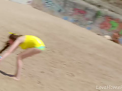 Long-Haired Beauty Rides Cock At Beach