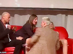 Rough Threesome Porn Orgy on Public Stage