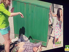 Raquel Roper Jessie Young- Hands-On Help for Homeless Man - Public Handjobs