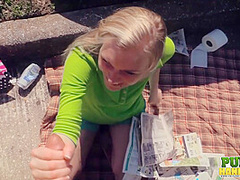 Raquel Roper Jessie Young- Hands-On Help for Homeless Man - Public Handjobs