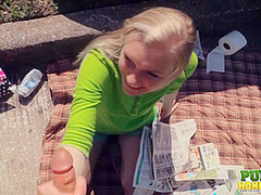 Raquel Roper Jessie Young- Hands-On Help for Homeless Man - Public Handjobs