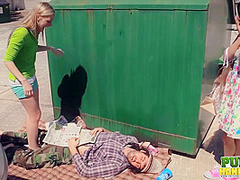 Raquel Roper Jessie Young- Hands-On Help for Homeless Man - Public Handjobs