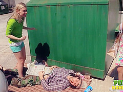 Raquel Roper Jessie Young- Hands-On Help for Homeless Man - Public Handjobs