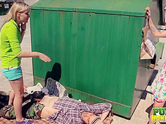 Raquel Roper Jessie Young- Hands-On Help for Homeless Man - Public Handjobs