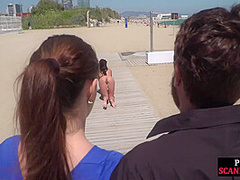 Public naked babe walks outdoor to satisfy mistress n master