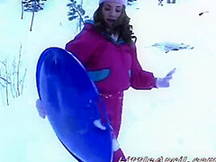 Petite teen masturbates on a cold snowy day