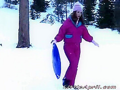 Petite teen masturbates on a cold snowy day