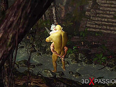 Threesome with a beautiful hot fairy and two orcs in the night forest