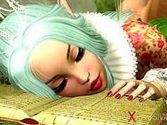 Threesome with a beautiful hot fairy and two orcs in the night forest