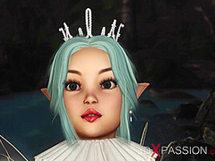 Threesome with a beautiful hot fairy and two orcs in the night forest