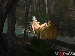 Threesome with a beautiful hot fairy and two orcs in the night forest