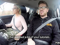 Busty BJ MILF fucked outdoor in car by driving instructor