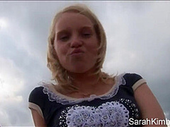 Sweet Sarah kimble show pussy closeup at beach POV