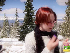Helpless Brandi de Lafey Strokes A Lonely Snowman - Public Handjobs