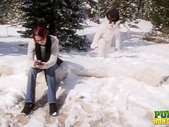 Helpless Brandi de Lafey Strokes A Lonely Snowman - Public Handjobs