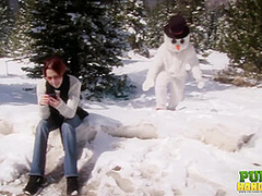 Helpless Brandi de Lafey Strokes A Lonely Snowman - Public Handjobs