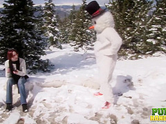 Helpless Brandi de Lafey Strokes A Lonely Snowman - Public Handjobs