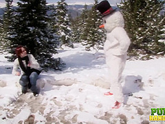 Helpless Brandi de Lafey Strokes A Lonely Snowman - Public Handjobs