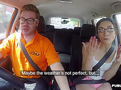 Public fucked teen enjoys car sex outdoor with driving tutor