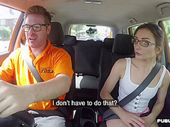 Public fucked teen enjoys car sex outdoor with driving tutor