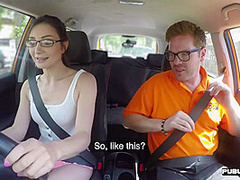 Public fucked teen enjoys car sex outdoor with driving tutor