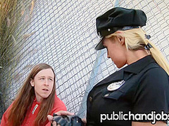 Naughty Cop Sarah Vandella Strokes Lucky Prisoner - Public Handjobs