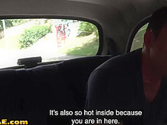 Busty cabdriver MILF fucked outdoor in the car by customer