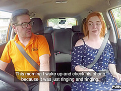 Chubby redhead public fucked in car by driving instructor