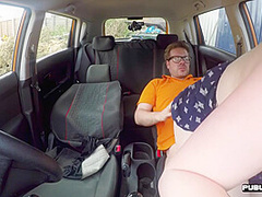 Chubby redhead public fucked in car by driving instructor