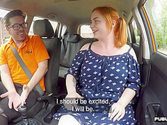 Chubby redhead public fucked in car by driving instructor