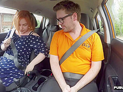 Chubby redhead public fucked in car by driving instructor