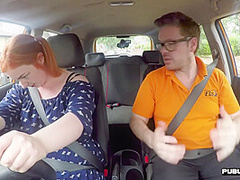 Chubby redhead public fucked in car by driving instructor